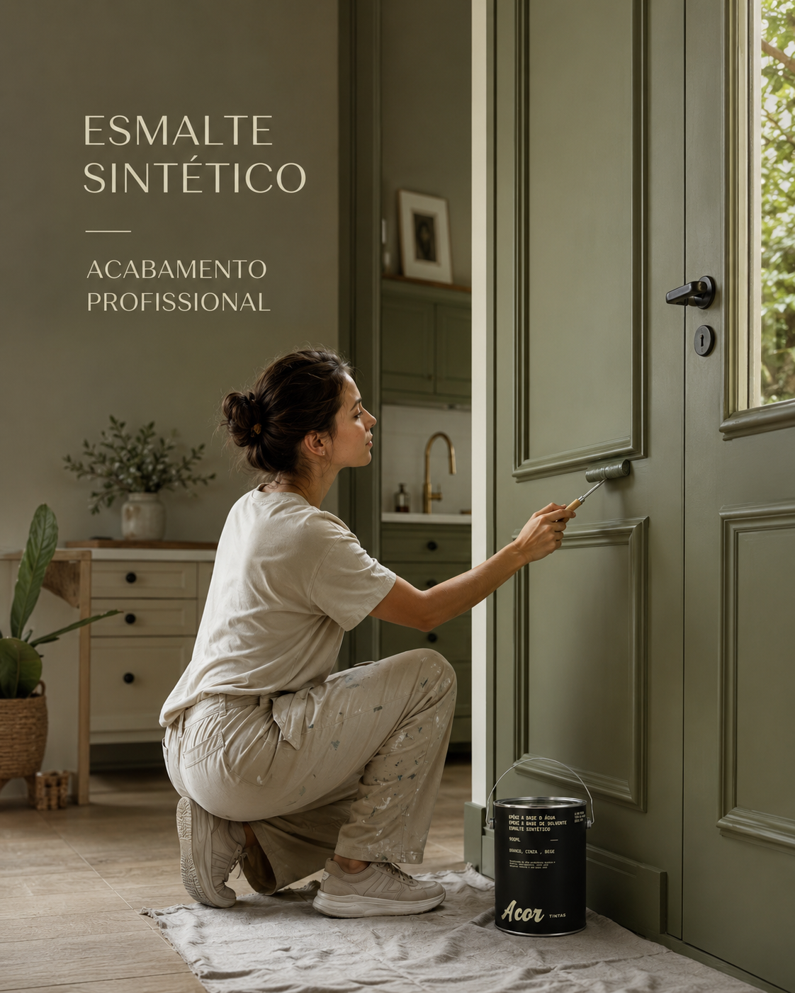 Aplicacao de esmalte sintetico em porta verde