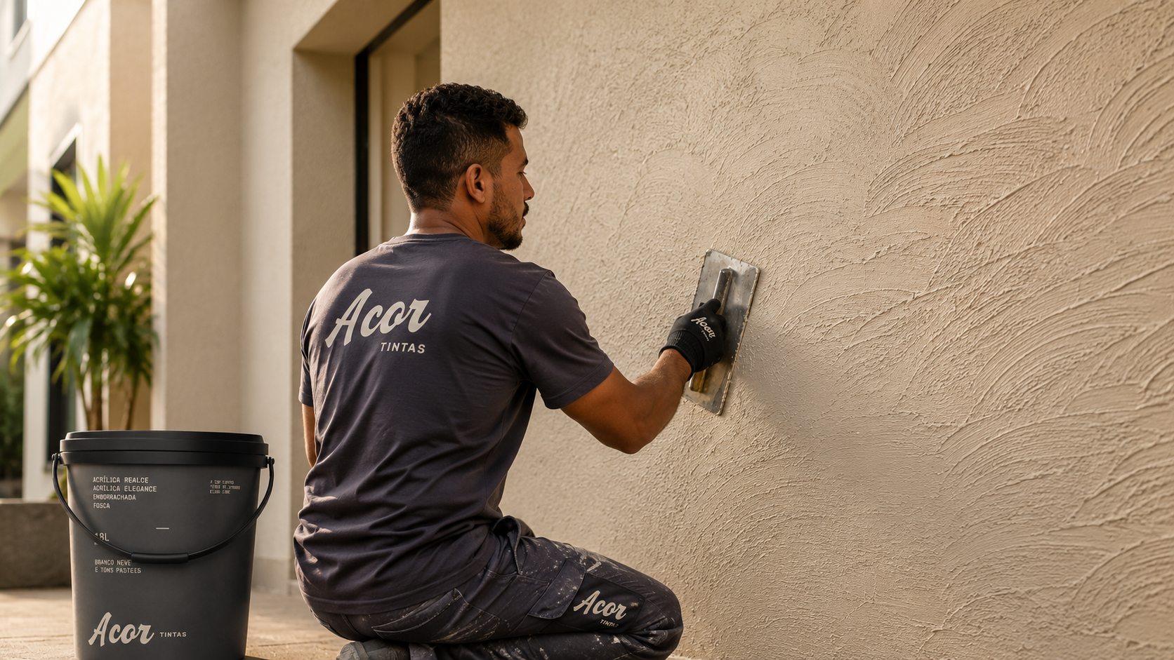 Aplicacao de textura decorativa em parede externa