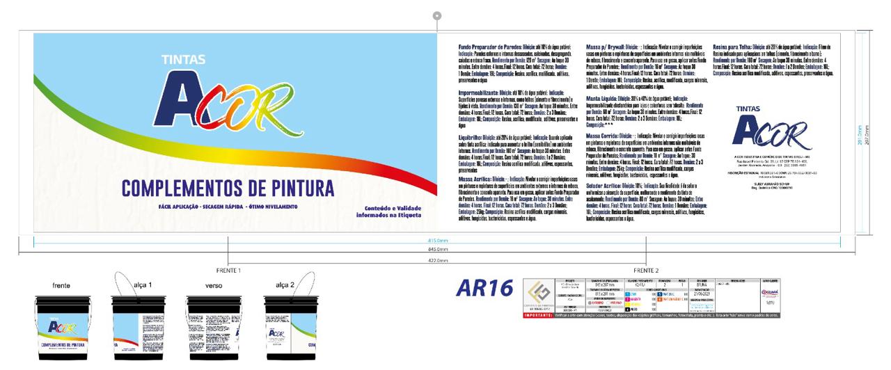 Embalagem da familia de complementos A Cor Tintas para Massa Acrilica